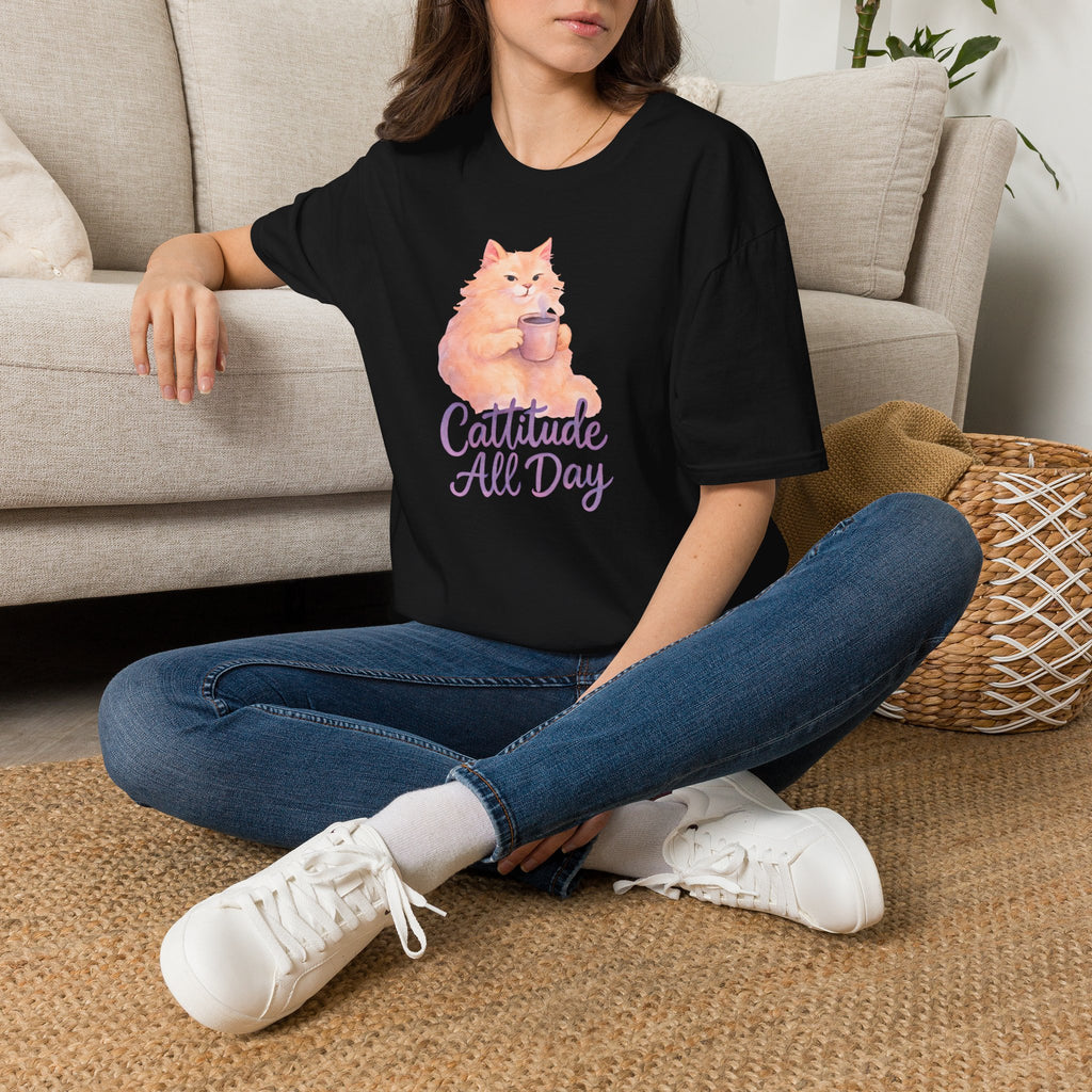 Cat with Coffee Cup T-Shirt