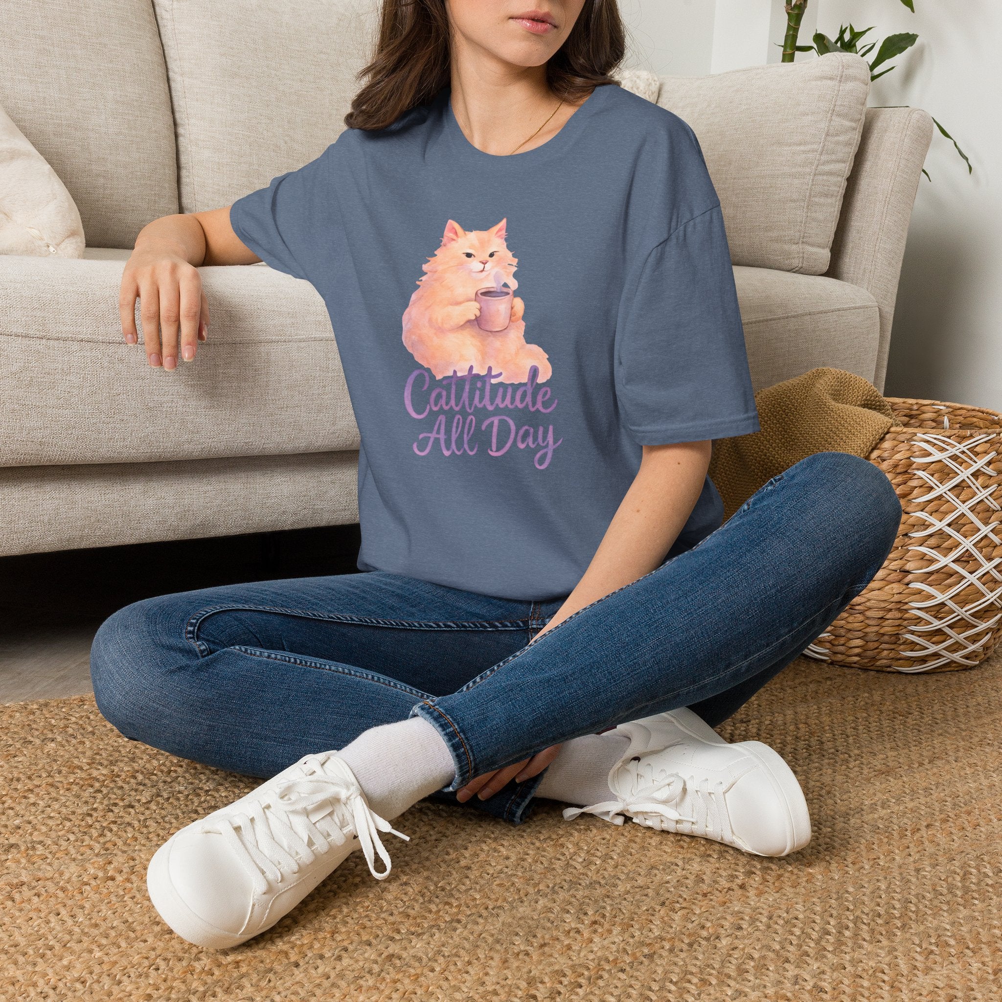 Cat with Coffee Cup T-Shirt