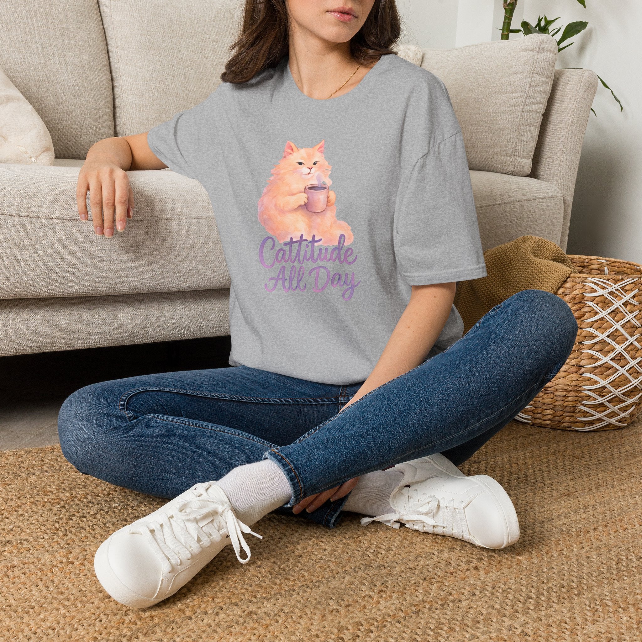 Cat with Coffee Cup T-Shirt