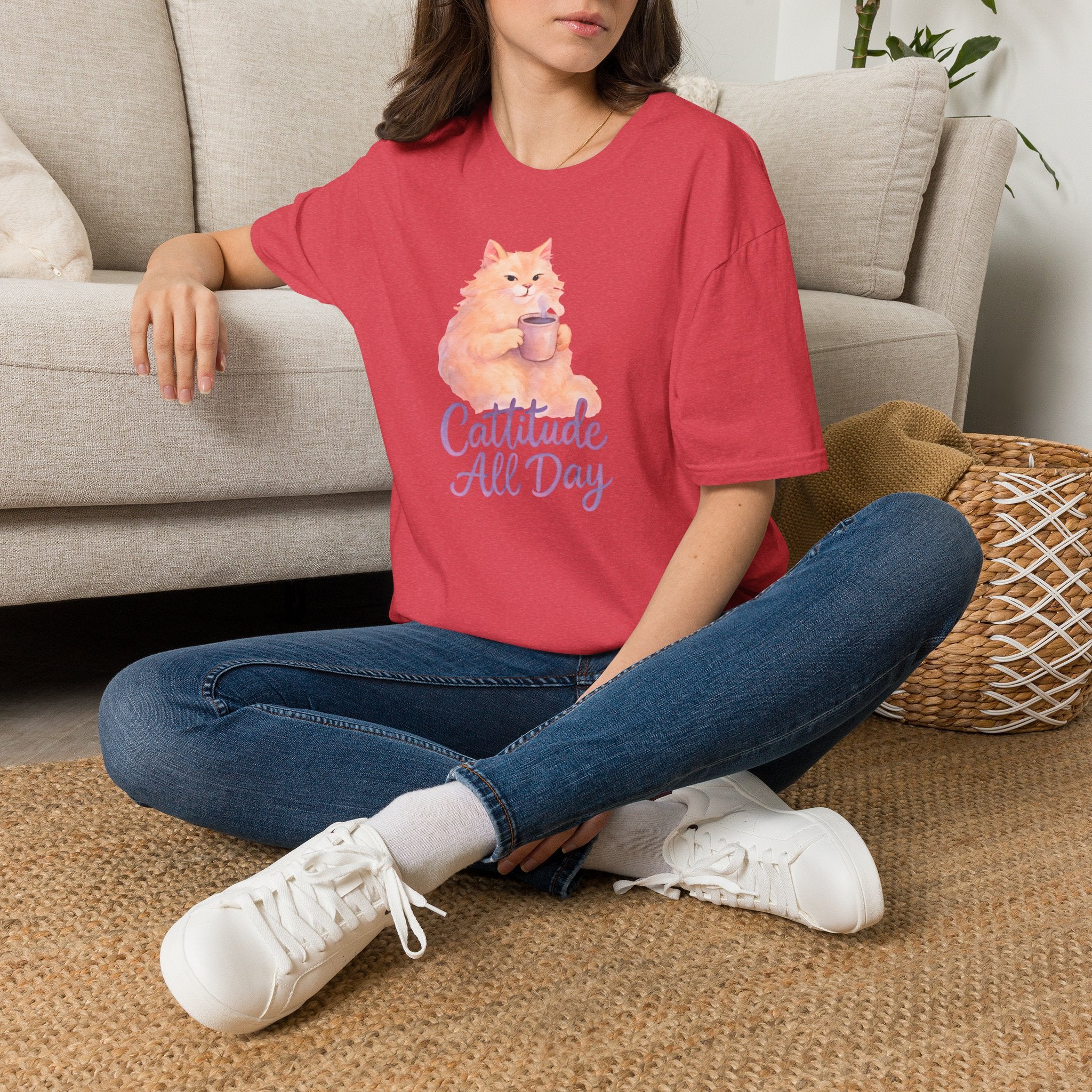 Cat with Coffee Cup T-Shirt