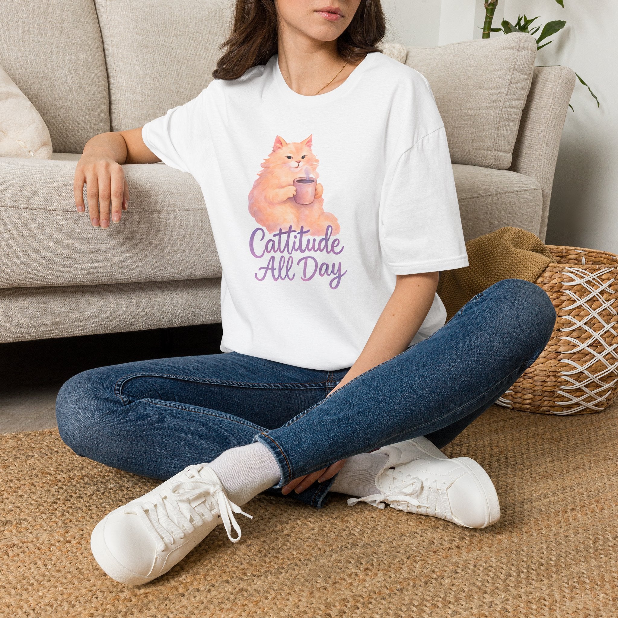 Cat with Coffee Cup T-Shirt