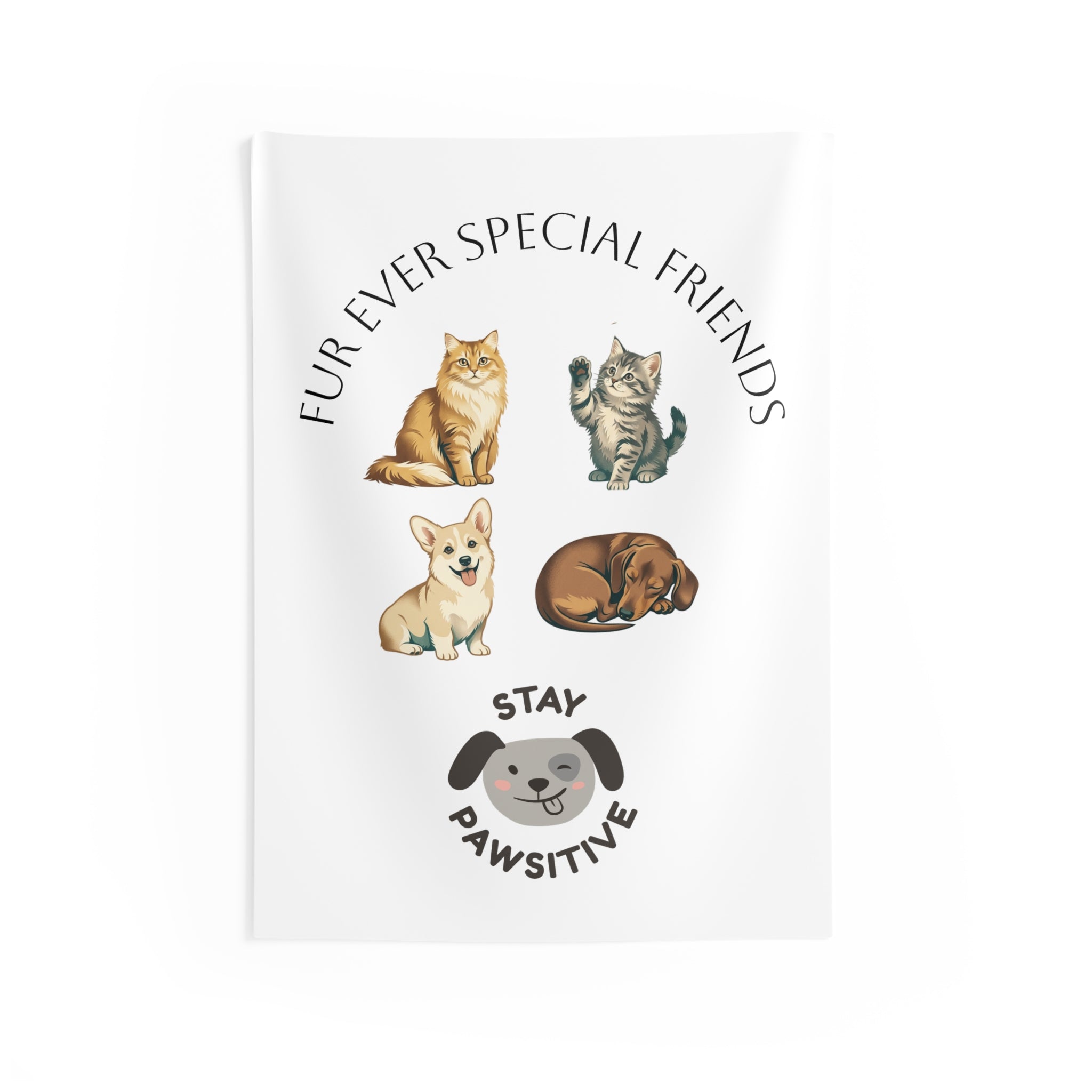 Indoor Wall Tapestry - "Fur Ever Special" Cute Pets Design (Cats & Dog)